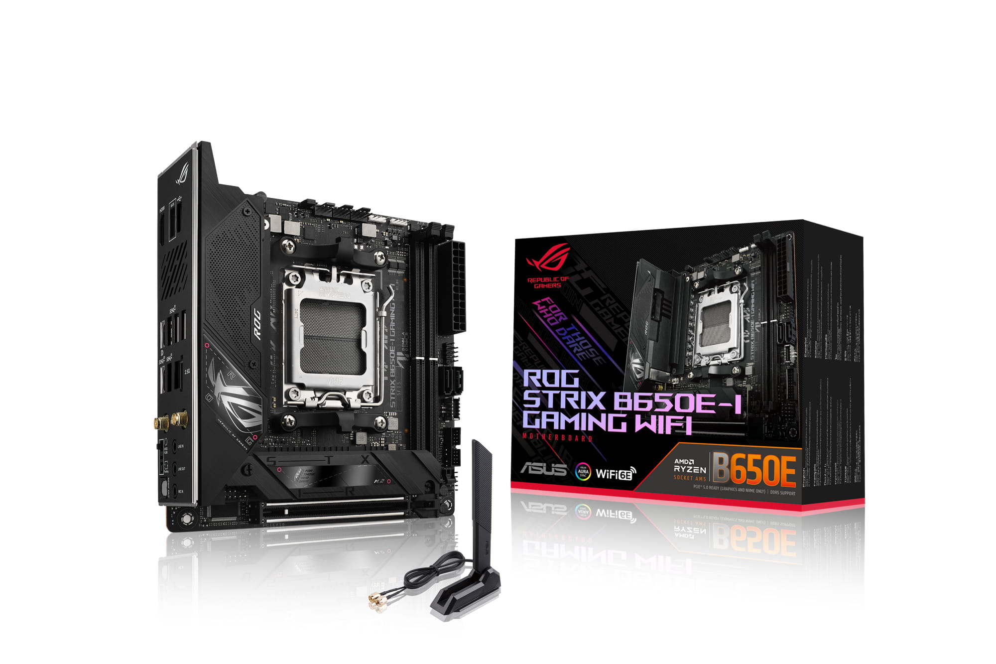 ASUS ROG Strix B650E-I Gaming WiFi - Motherboard - Mini-ITX - Socket AM5 - AMD B650 Chipsatz - USB-C 3.2 Gen 2x2, USB-C 3.2 Gen2, USB 3.2 Gen 2, USB 3.2 Gen 1 - 2.5 Gigabit LAN, Wi-Fi 6E - Onboard-Grafik (CPU erforderlich)