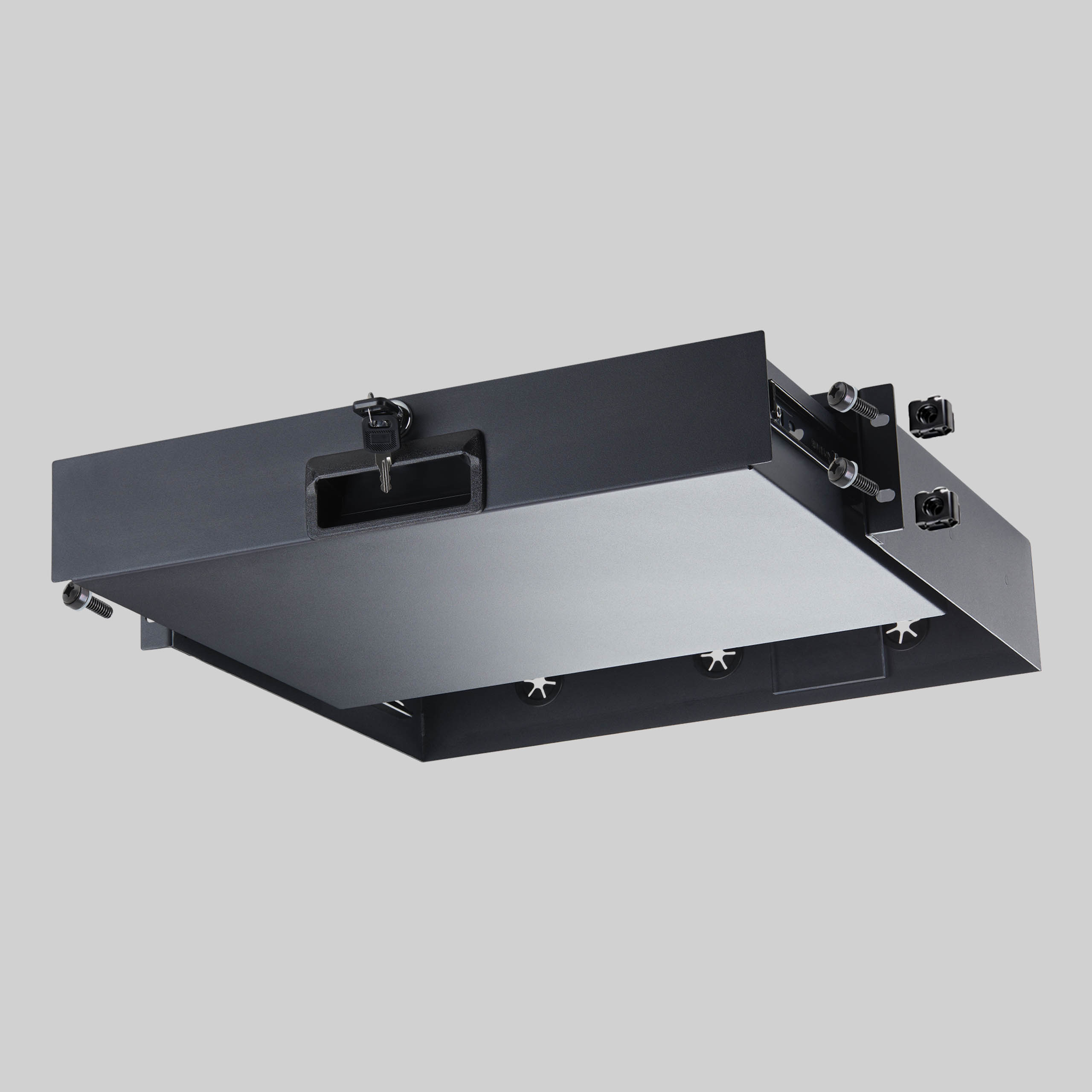 StarTech.com Startech - Rack Storage Drawer - rear cable pass-through holes, keys included, lockable, steel, 10 kg capacity - Vorderseite - Schrankmontage, Rack montierbar - Schwarz - 2U - 48.3 cm (19")