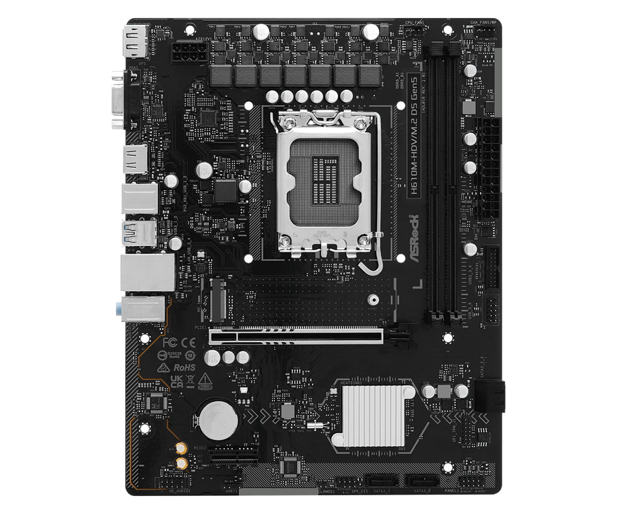 ASRock H610M-HDV/M.2 D5 Gen5, Intel, LGA 1700, Intel Core i7 12th Gen, Intel Core i5 14th Gen, Intel Core i5 13th Gen, Intel Core i5 12th Gen,..., DDR5-SDRAM, 128 GB, DIMM