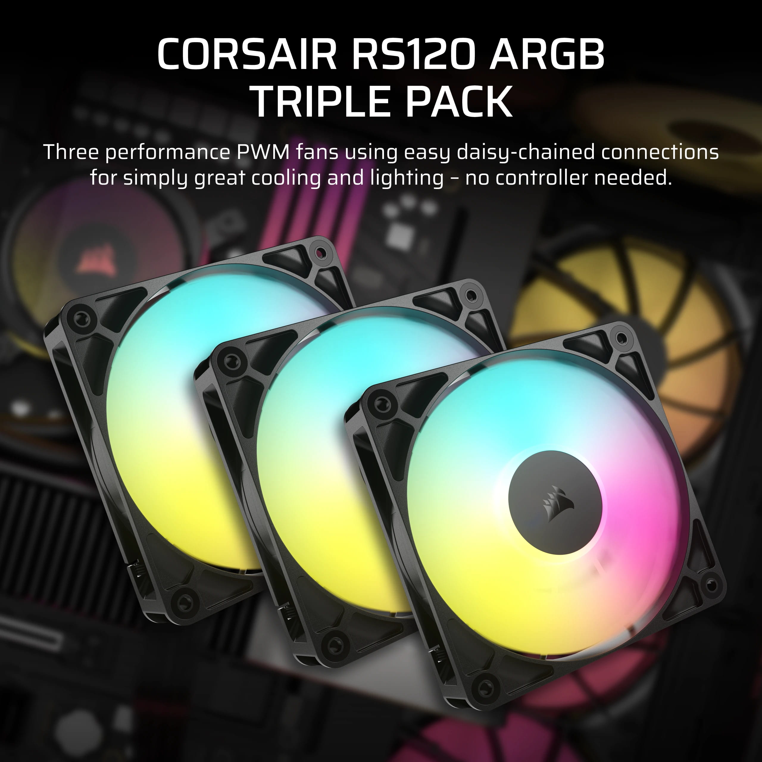 Corsair RS120 ARGB Triple Pack - Gehäuselüfter - 120 mm - Schwarz (Packung mit 3)