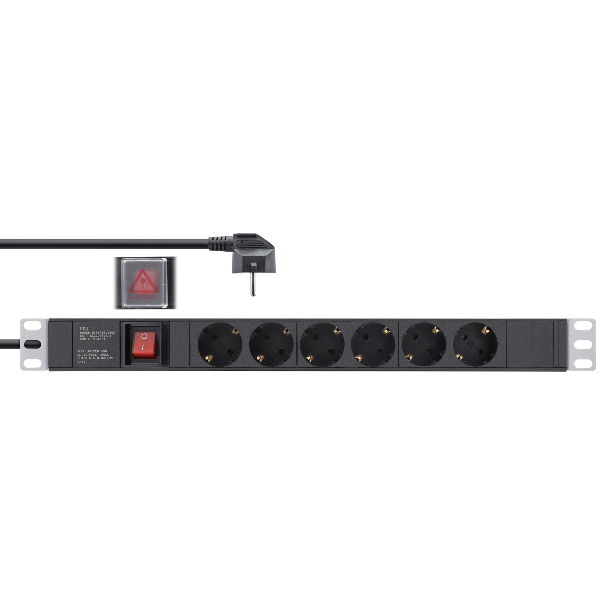 InLine 19" Steckdosenleiste - 6-fach Schutzkontakt - mit Schalter - 2m - schwarz
