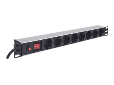 Intellinet 19" 1U Rackmount 8-Way Power Strip - German Type, With On/Off Switch and Overload Protection, 3m Power Cord - Steckdosenleiste (Rack - einbaufähig)