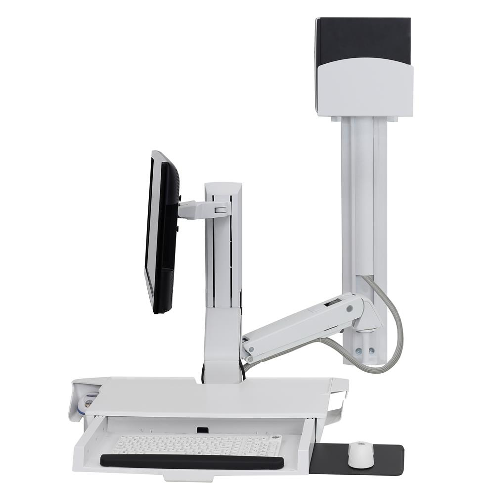 Ergotron SV Combo System with Worksurface & Pan, Small CPU Holder - Befestigungskit (CPU-Halter, Handgelenkkissen, Wandmontagehalterung, Schienenmontage Halterungsset, Mausablage zum Herausziehen, Monitorhalterung, Ablage für Barcode-Scanner und Maus, C