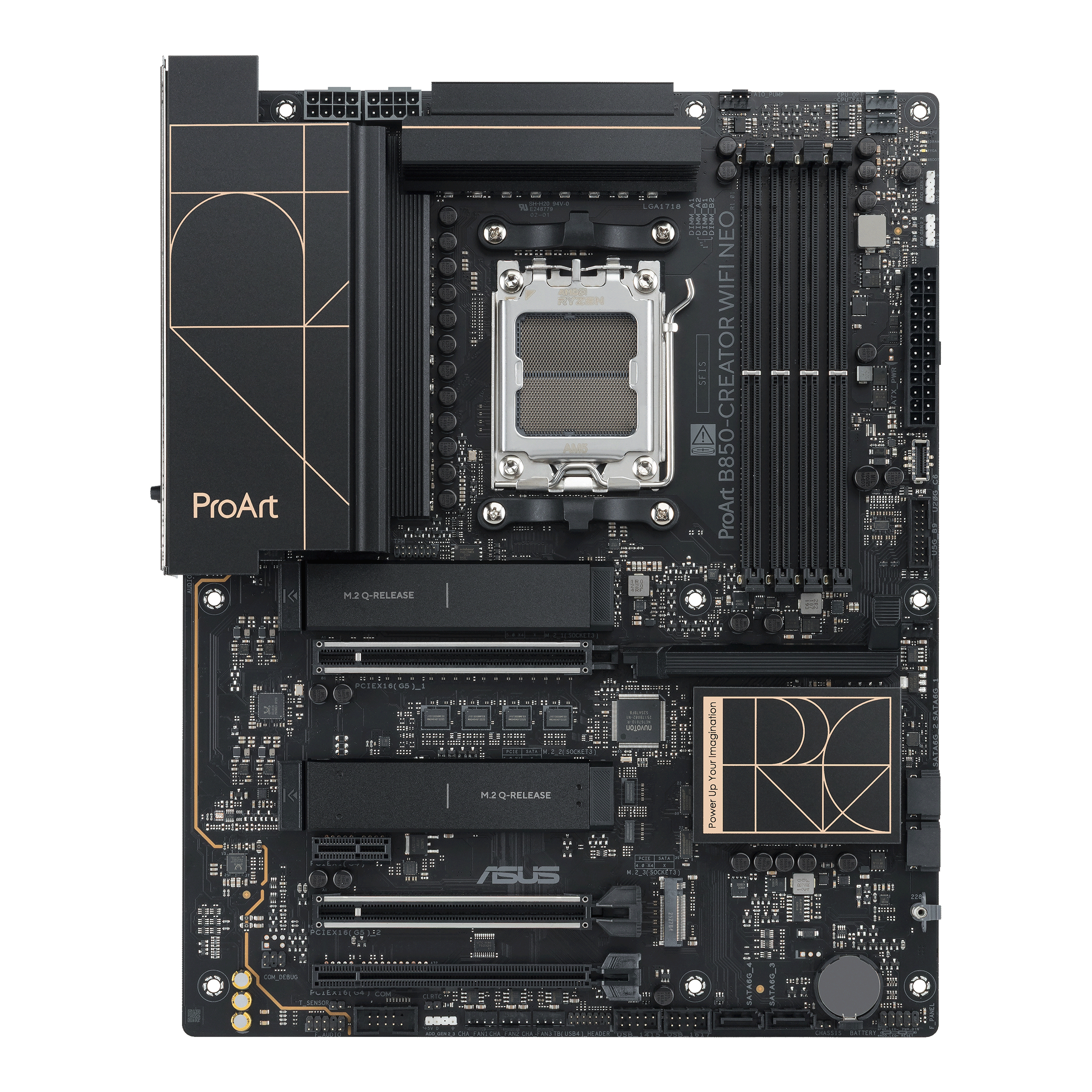 ASUS ProArt B850-CREATOR WIFI NEO - Motherboard - ATX - Socket AM5 - AMD B850 Chipsatz - USB-C 3.2 Gen 2x2, USB-C 3.2 Gen2, USB 3.2 Gen 2, USB 3.2 Gen 1, USB4, USB-C 3.2 Gen 1 - 2 x 5 Gigabit LAN, Wi-Fi 7, Bluetooth - Onboard-Grafik (CPU erforderlich)