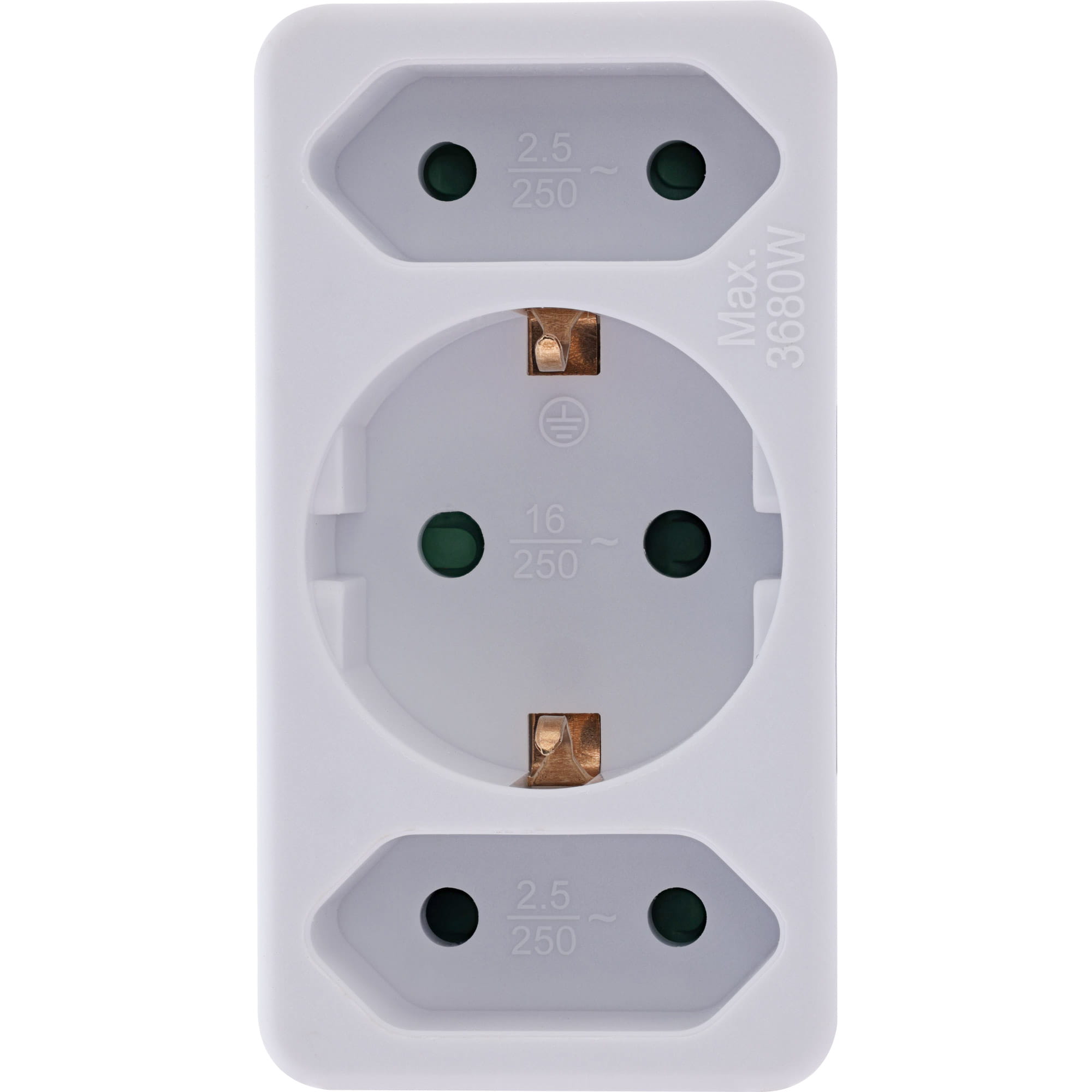 InLine Steckdosenadapter - Schutzkontakt Stecker an 2x Euro + 1x SK - weiß