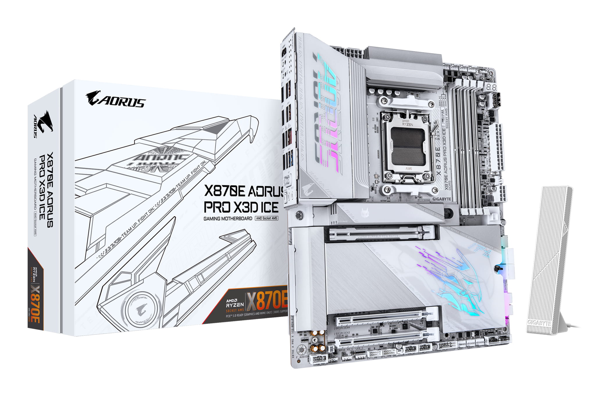 Gigabyte X870E AORUS PRO X3D ICE Mainboard – Unterstützt AMD Ryzen 9000 Prozessoren, 18+2+2-Phasen Digital-VRM, bis zu 9000 Hz DDR5 (OC), 2 x PCIe 5.0 + 2 x PCIe 4.0, Wi-Fi 7, 5 GbE LAN, USB 4, AMD, Sockel AM5, AMD Ryzen 7000 Series, AMD Ryzen 8000 Se