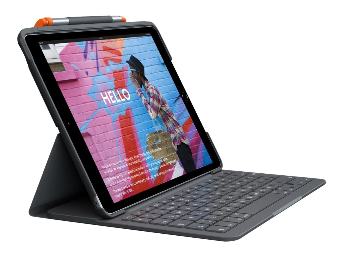 Logitech Slim Folio - Tastatur und Foliohülle - kabellos - Bluetooth - QWERTZ - Schweizerisch - Graphite - für Apple 10.2-inch iPad (7. Generation, 8. Generation, 9. Generation)