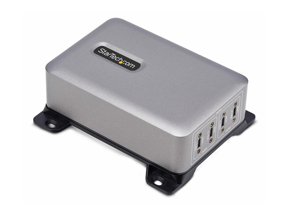 StarTech.com 4-Port USB-C Charger, 240W Total, Single Port 140W EPR - Netzteil - mit Oberflächenmontagehalterung - 240 Watt - 5 A - Power Delivery 3.1 - 4 Ausgabeanschlussstellen (USB-C)