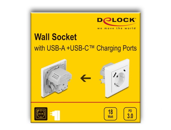 Delock Steckdose - mit PD 3.0, 18 W - 2P+E