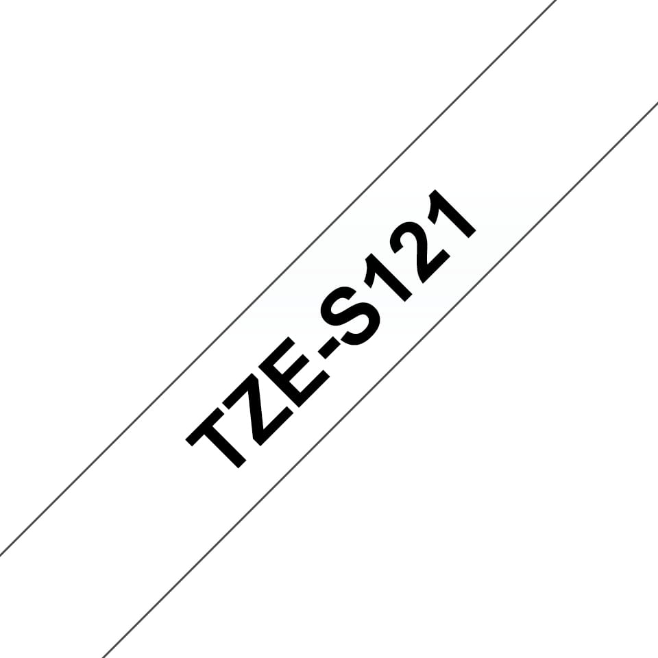 Brother TZe-S121 - Extrem stark haftend - schwarz auf durchsichtig - Rolle (0,9 cm x 8 m)