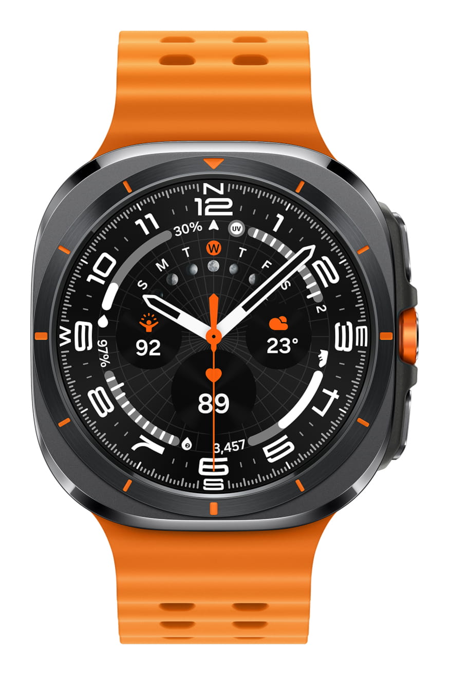 Samsung Galaxy Watch Ultra - 47 mm - titanfarben grau - intelligente Uhr mit Marineband - Gummi - Orange - Bandgröße: S/M/L - Anzeige 3.73 cm (1.5")