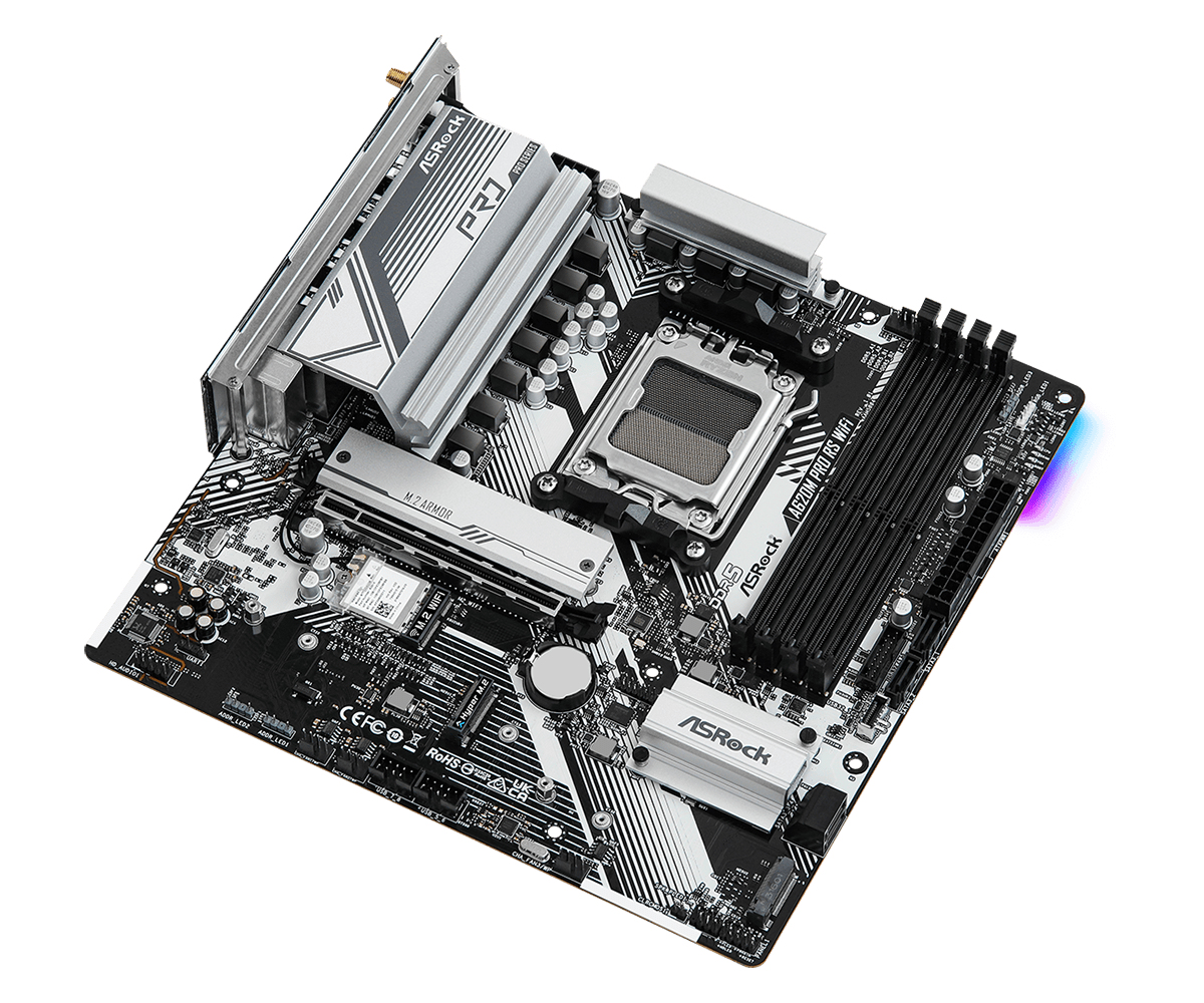 ASRock A620M PRO RS WIFI - Motherboard - micro ATX - Socket AM5 - AMD A620 Chipsatz - USB 3.2 Gen 1, USB-C 3.2 Gen 1 - Gigabit LAN, Wi-Fi 6 - Onboard-Grafik (CPU erforderlich)