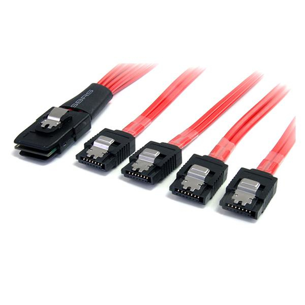 StarTech.com Serial ATA SCSI SAS Kabel 50cm - SFF-8087 auf 4x SATA mit Lasche - Mini SAS auf SATA Kabel 1x SFF8087 Stecker 4x S-ATA Buchse - SATA- / SAS-Kabel - Serial ATA 150/300/600 - 4-Lane - SATA (R)