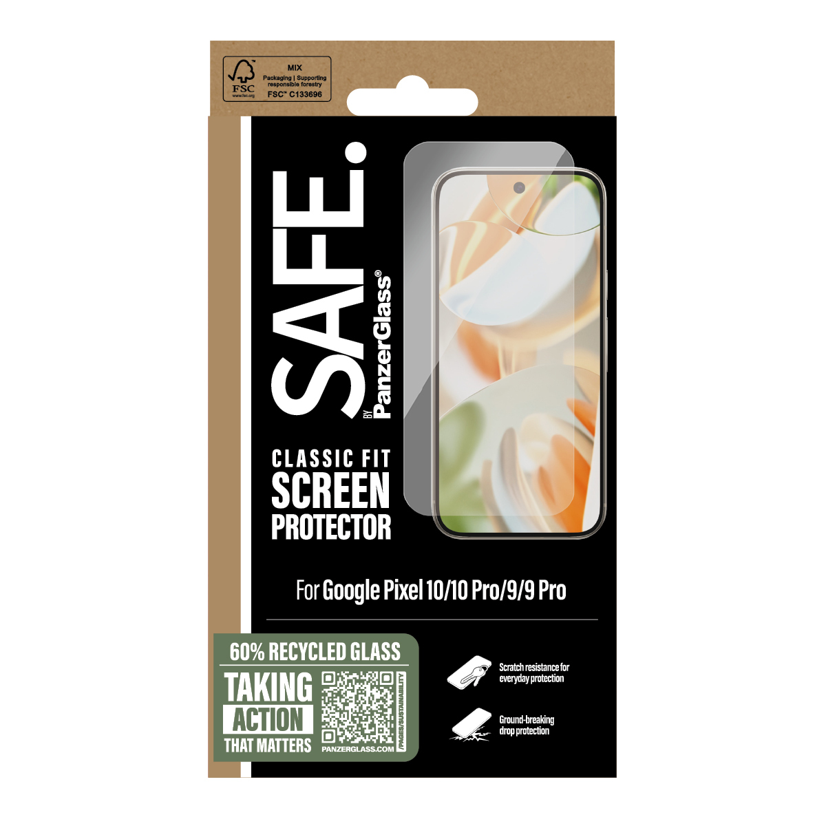 PanzerGlass SAFE. by ® Displayschutz Google Pixel 10 | 10 Pro | 9 | 9 Pro | Classic Fit, Google, Google - Pixel 10, Trockene Anwendung, Kratzresistent, Schockresistent, Transparent, 1 Stück(e)