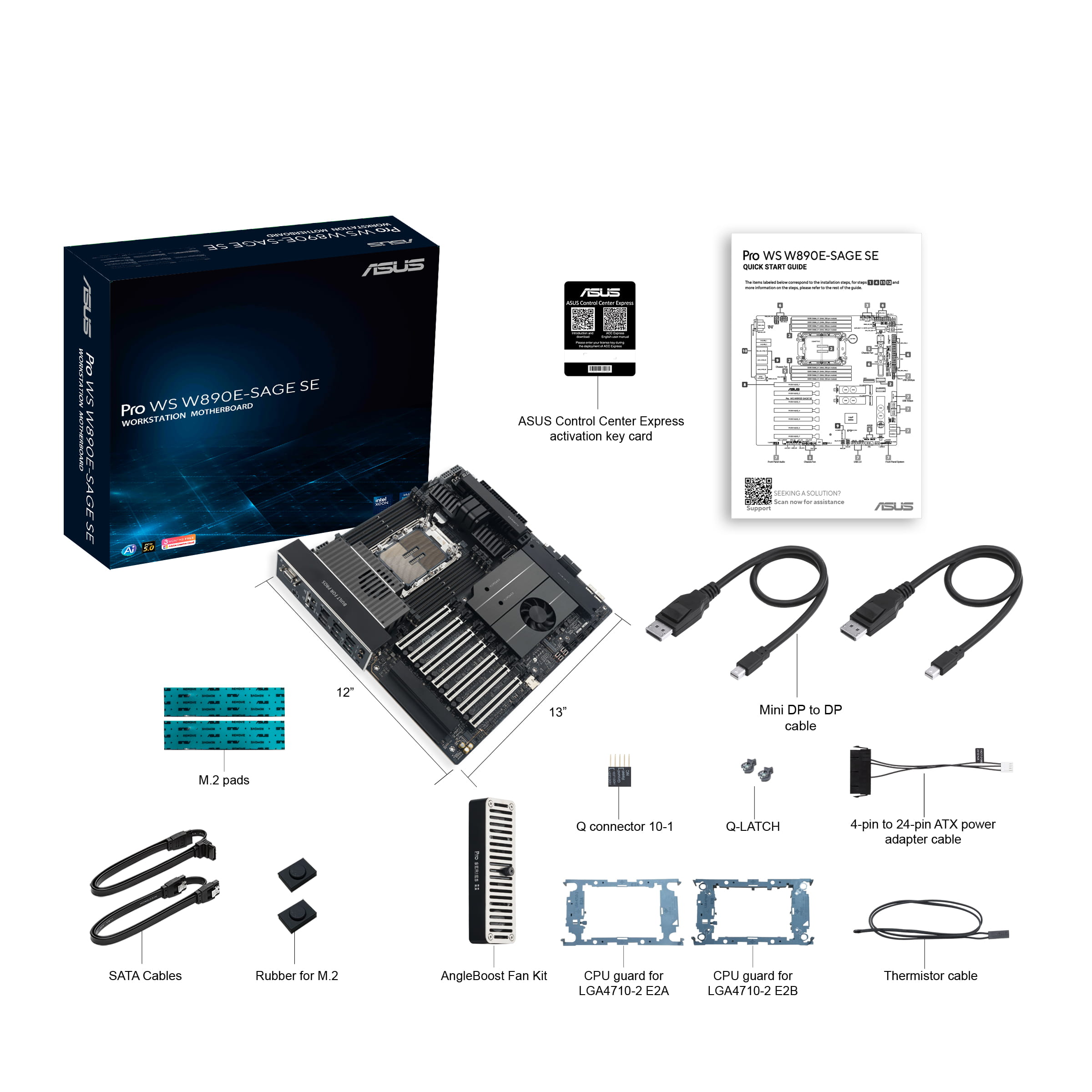 ASUS Pro WS W890E-SAGE SE - Motherboard - E-ATX / SSI EEB - LGA4710-2 Socket - W890 Chipsatz - USB 3.2 Gen 1, USB-C 3.2 Gen 2x2, USB4, USB 3.2 Gen 2 - Gigabit LAN, 10 Gigabit LAN - Onboard-Grafik - HD Audio (8-Kanal)