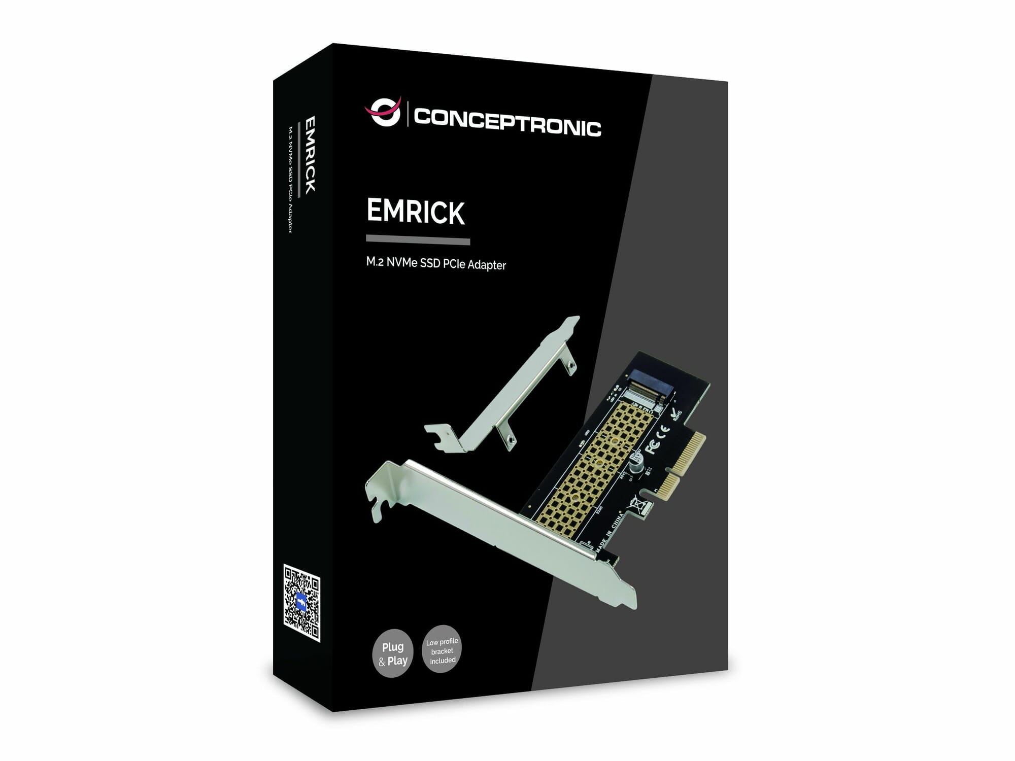 Conceptronic EMRICK M.2-NVMe-SSD-PCIe-Adapter, PCIe, M.2, PCIe 3.0, Schwarz, Edelstahl, Passiv, China