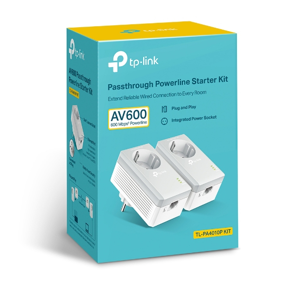 TP-LINK TL-PA4010PKIT AV500+ Powerline Kit with AC Pass Through - Powerline-Adapter-Kit HomePlug AV (HPAV)