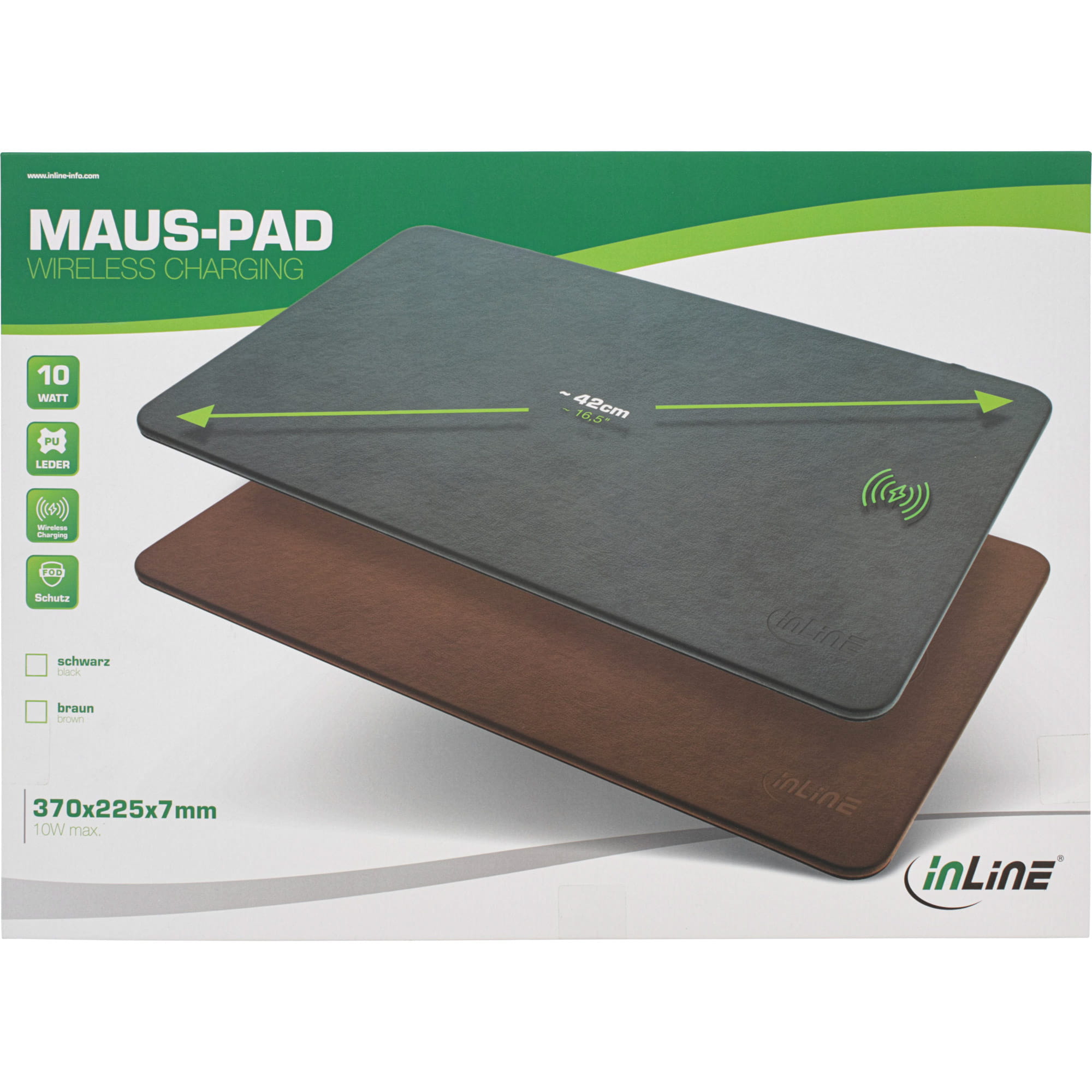InLine Maus-Pad - Wireless Charging - 370x225x7mm - schwarz