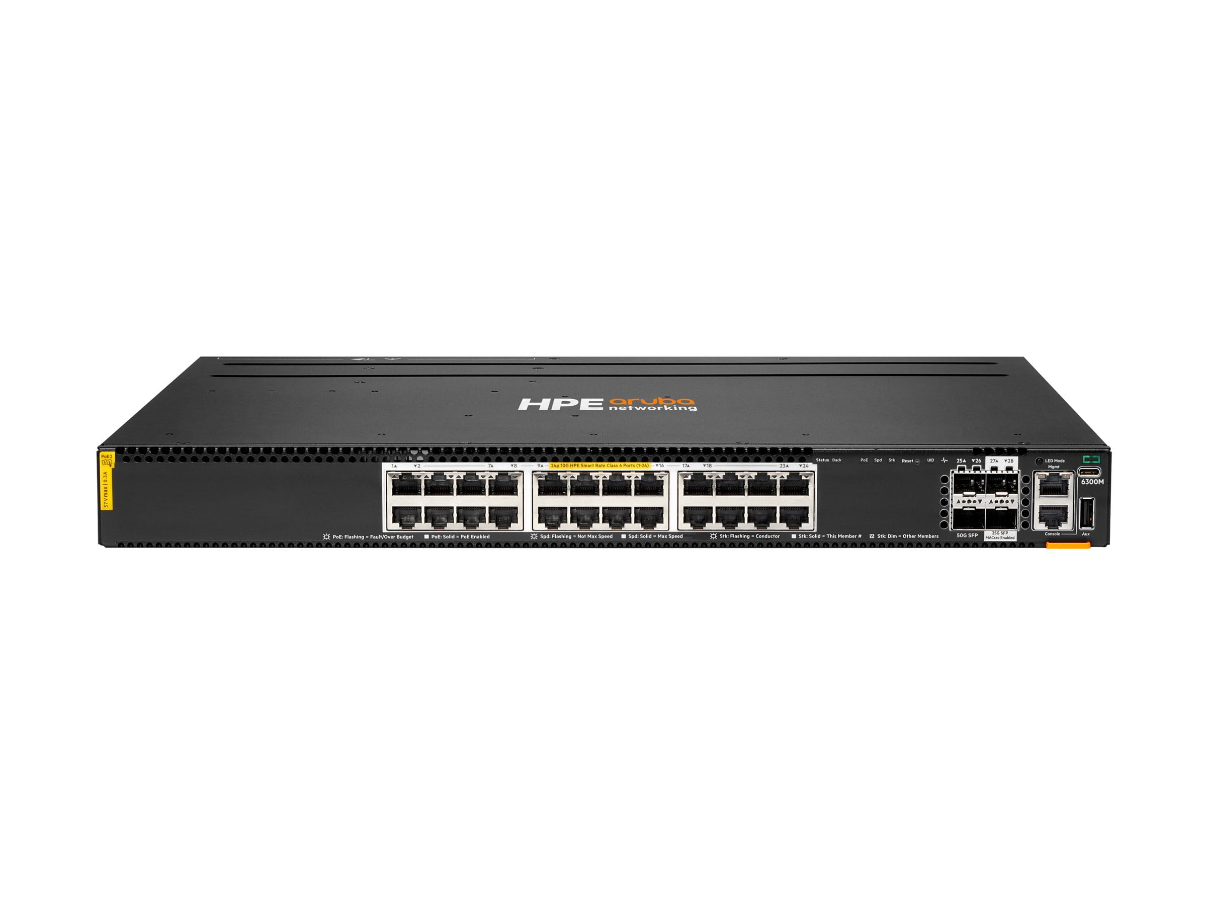 HPE Aruba Networking 6300M 24p 10M/100M/1G Class4 PoE 4p SFP56 50G TAA Switch - Switch - max. Stapelentfernung 10 km - L3 - managed - 24 x 10/100/1000 (1 PoE+)