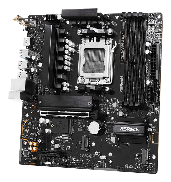 ASRock A620AM Pro-A WiFi - Motherboard - micro ATX - Socket AM5 - AMD A620A Chipsatz - USB 3.2 Gen 1, USB-C 3.2 Gen 1 - 2.5 Gigabit LAN, Wi-Fi 6E, Bluetooth - Onboard-Grafik (CPU erforderlich)