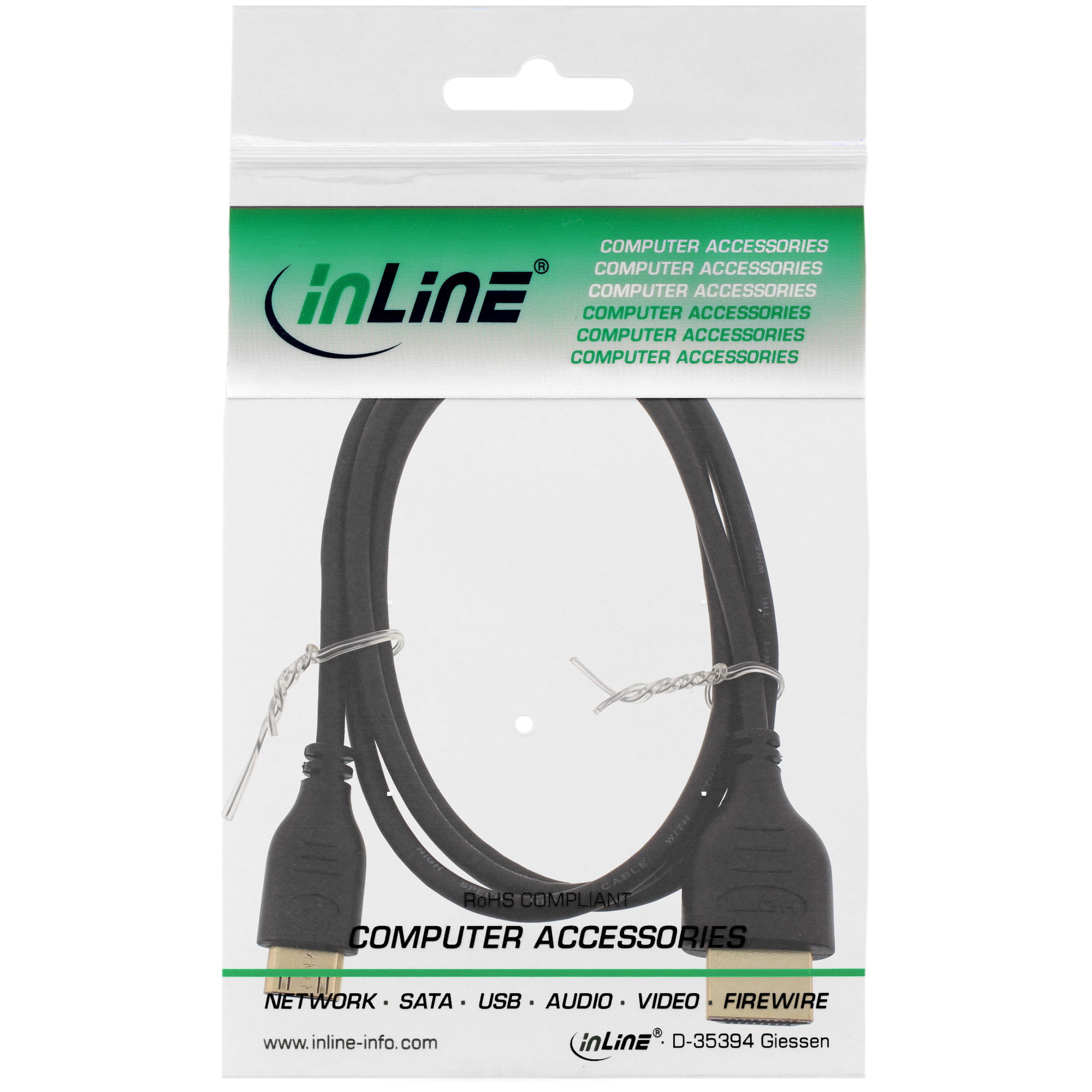 InLine HDMI Superslim Kabel A an C - HS mit Eth. - Premium - schwarz / gold - 1,8m