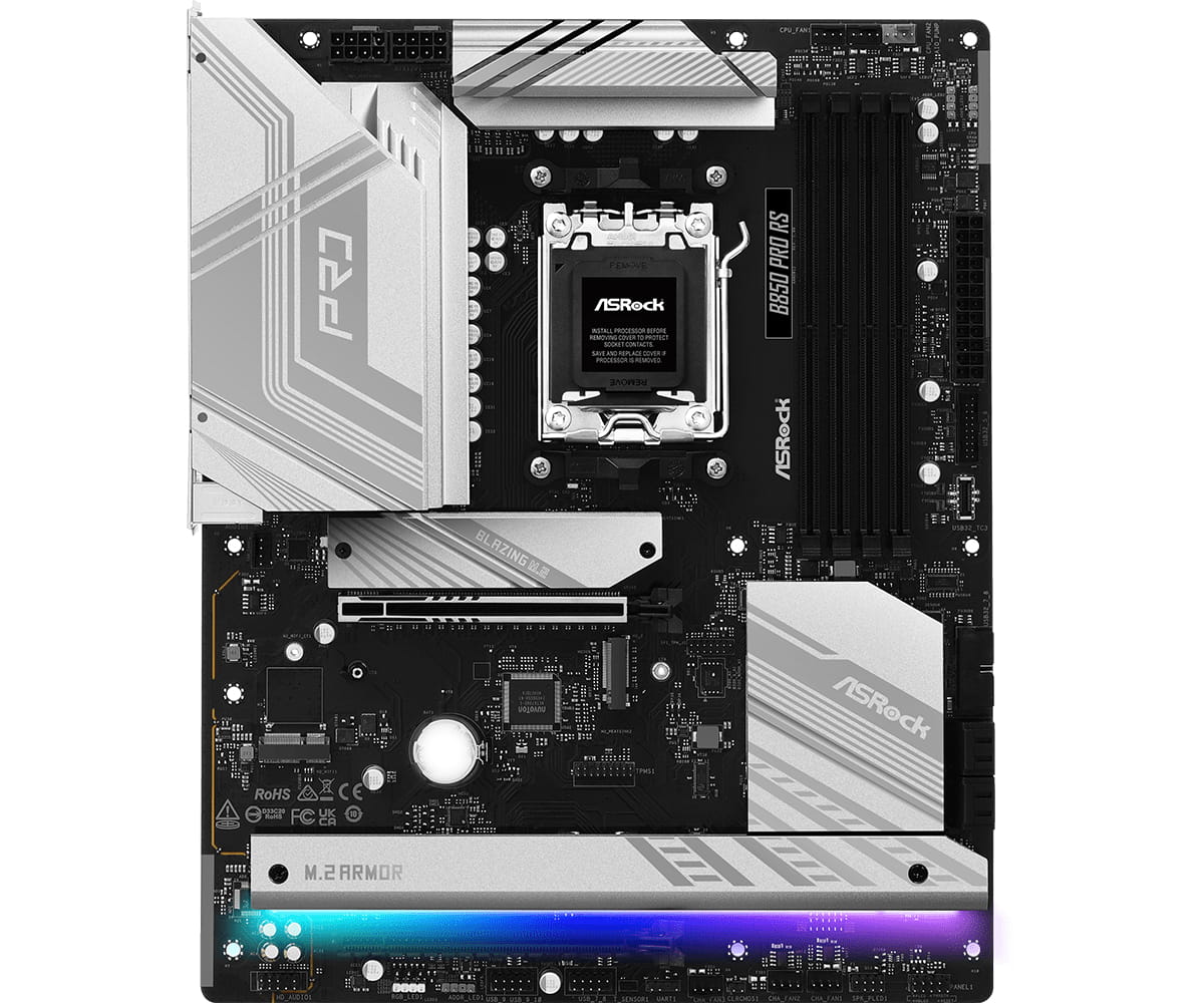 ASRock B850 Pro RS - Motherboard - ATX - Socket AM5 - AMD B850 Chipsatz - USB-C 3.2 Gen 2x2, USB-C 3.2 Gen 1, USB 3.2 Gen 1, USB-C 3.2 Gen2 - 2.5 Gigabit LAN - Onboard-Grafik (CPU erforderlich)