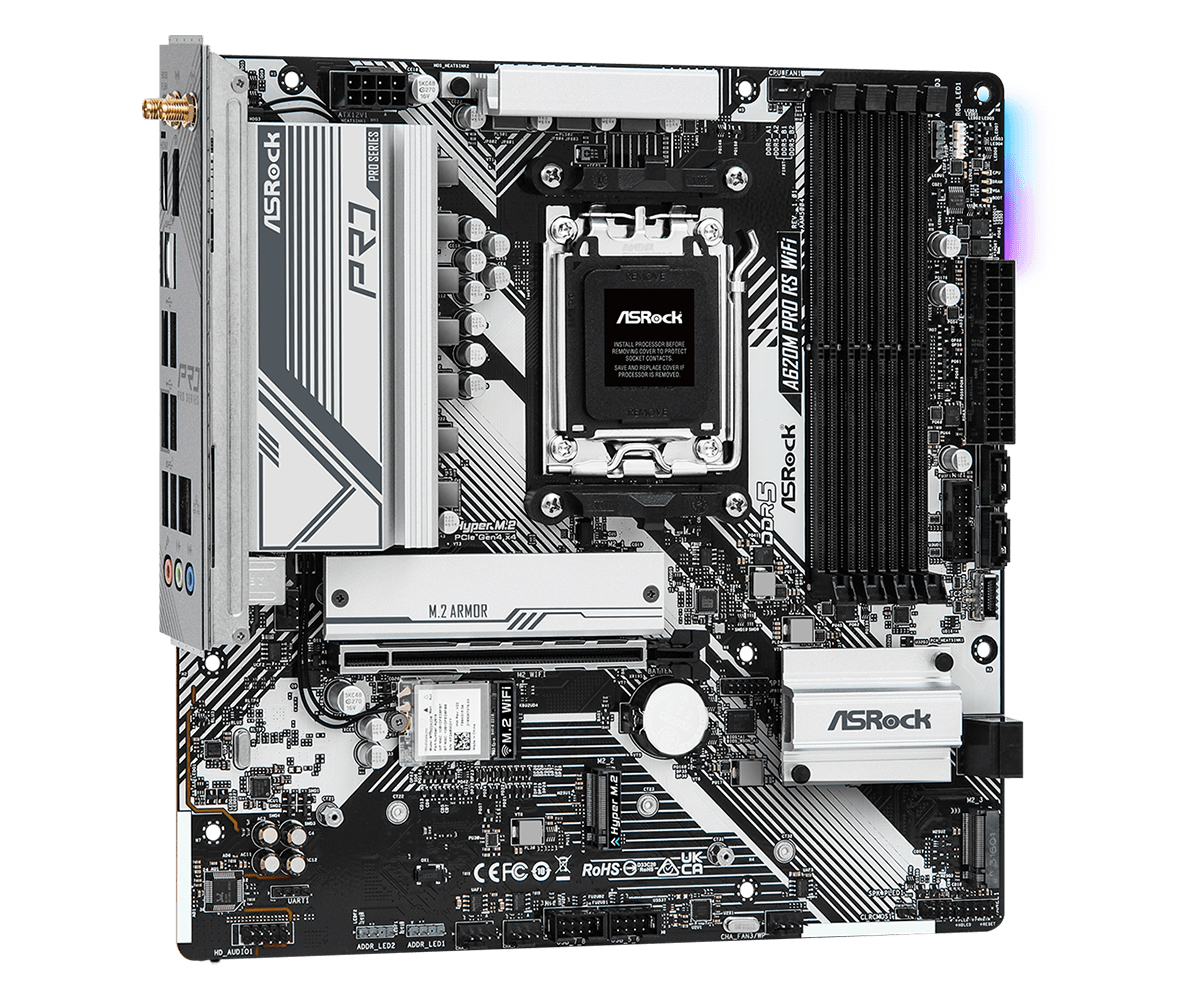ASRock A620M PRO RS WIFI - Motherboard - micro ATX - Socket AM5 - AMD A620 Chipsatz - USB 3.2 Gen 1, USB-C 3.2 Gen 1 - Gigabit LAN, Wi-Fi 6 - Onboard-Grafik (CPU erforderlich)