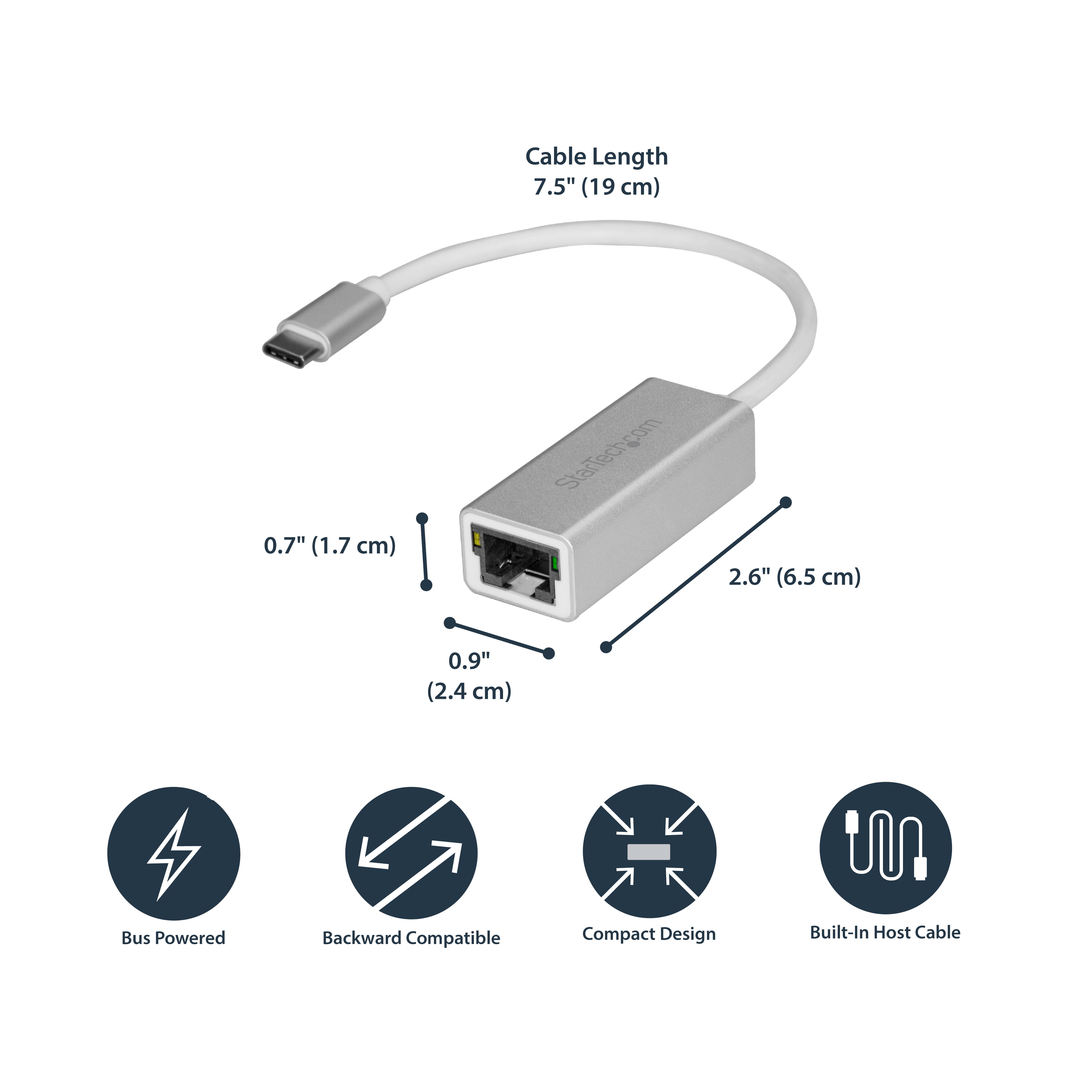 StarTech.com USB-C to Gigabit Ethernet Adapter - Aluminum - Thunderbolt 3 Port Compatible - USB Type C Network Adapter (US1GC30A)