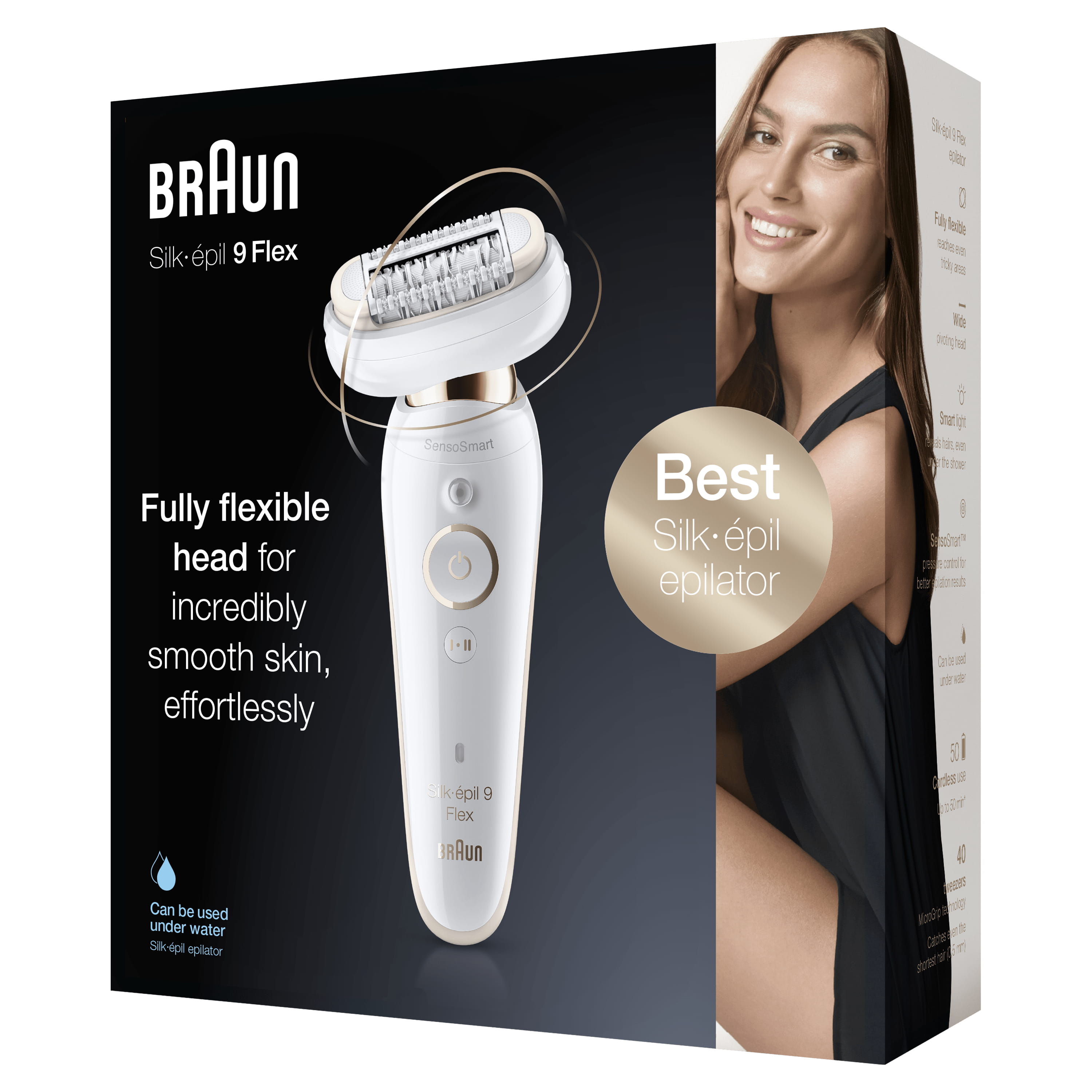Braun Silk-épil 9 Flex, Weiß, Gold, 40 Pinzette, Achsel, Bikini, Vorderer Oberschenkel, Innere Oberarme, Depilation, Rasieren, LED, China