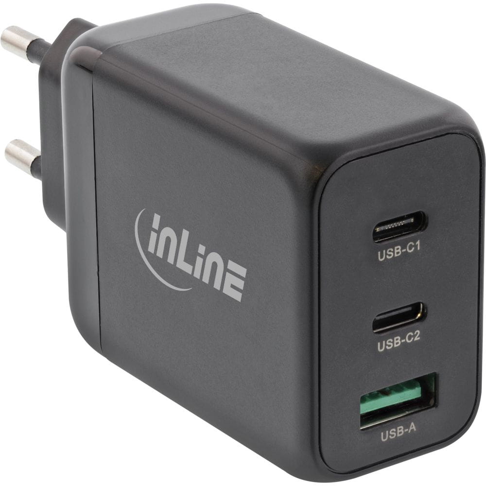 InLine USB PD Netzteil - GaN Ladegerät - 3-Port - Dual USB-C+USB-A - 65W - schwarz