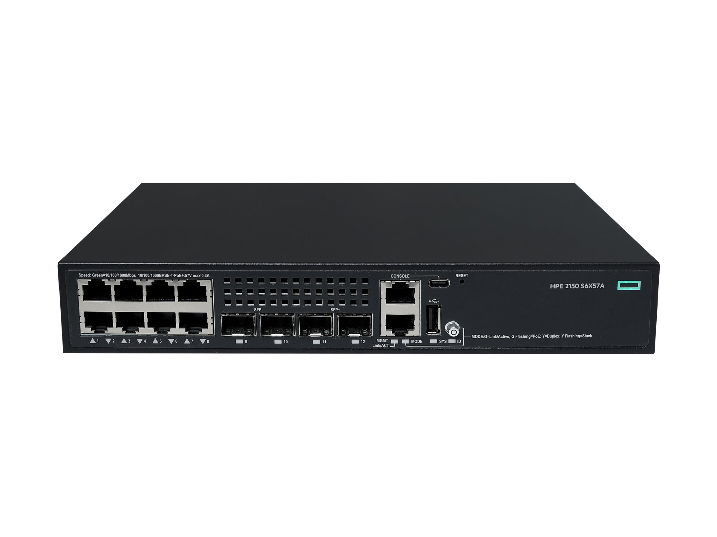 HPE Networking Comware 2150 8p 10M/100M/1G PoE+ 2p SFP 1G 2p SFP+ 1G/10G 125W - Switch - L3 - managed - 8 x 10/100/1000Base-T (PoE+)