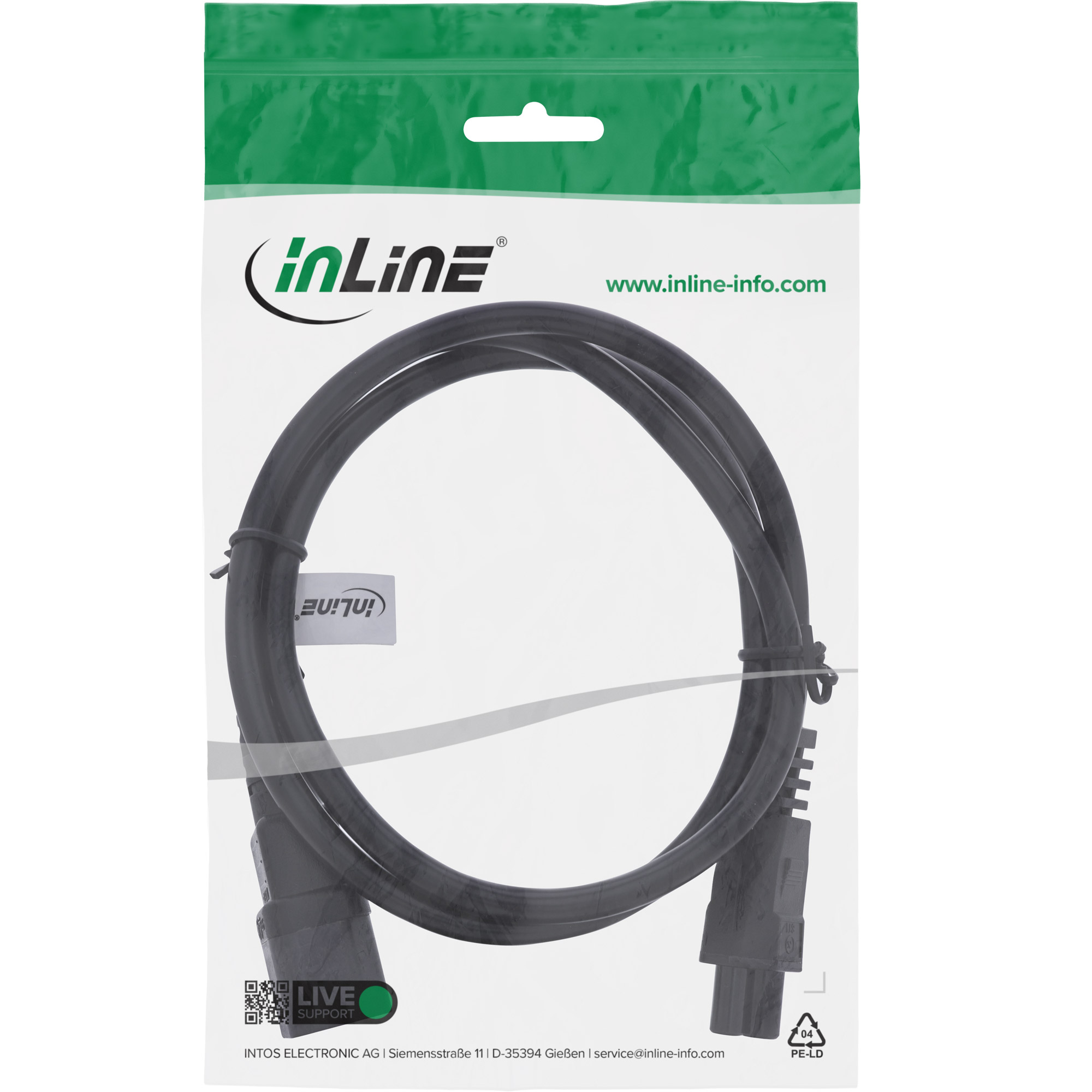 InLine Netzkabel - C14 Kupplung auf C5 Stecker - schwarz - 1m