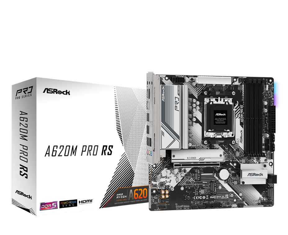 ASRock A620M PRO RS - Motherboard - micro ATX - Socket AM5 - AMD A620 Chipsatz - USB 3.2 Gen 1, USB-C 3.2 Gen 1 - Gigabit LAN - Onboard-Grafik (CPU erforderlich)