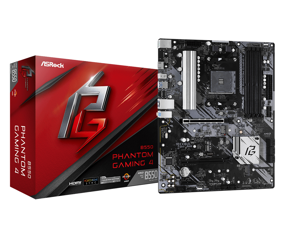 ASRock B550 Phantom Gaming 4 - Motherboard - ATX - Socket AM4 - AMD B550 Chipsatz - USB 3.2 Gen 1 - Gigabit LAN - Onboard-Grafik (CPU erforderlich)