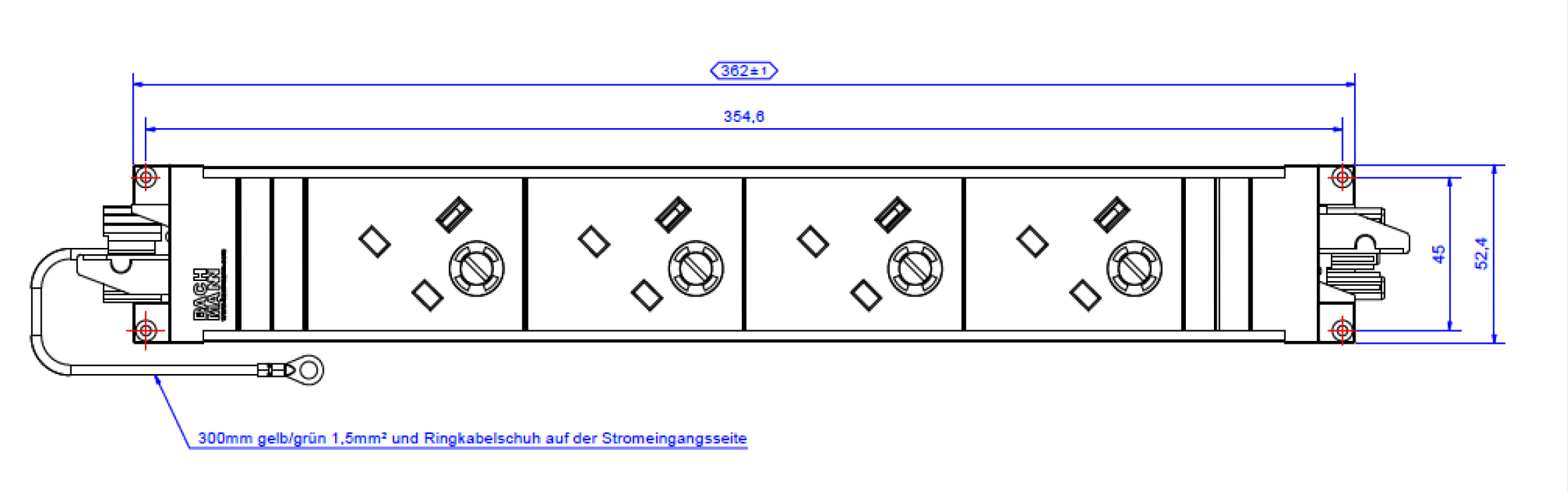 Bachmann STEP BASE - Steckdosenleiste - Eingabe, Eingang GST18 - Ausgangsanschlüsse: 4 (GST18)