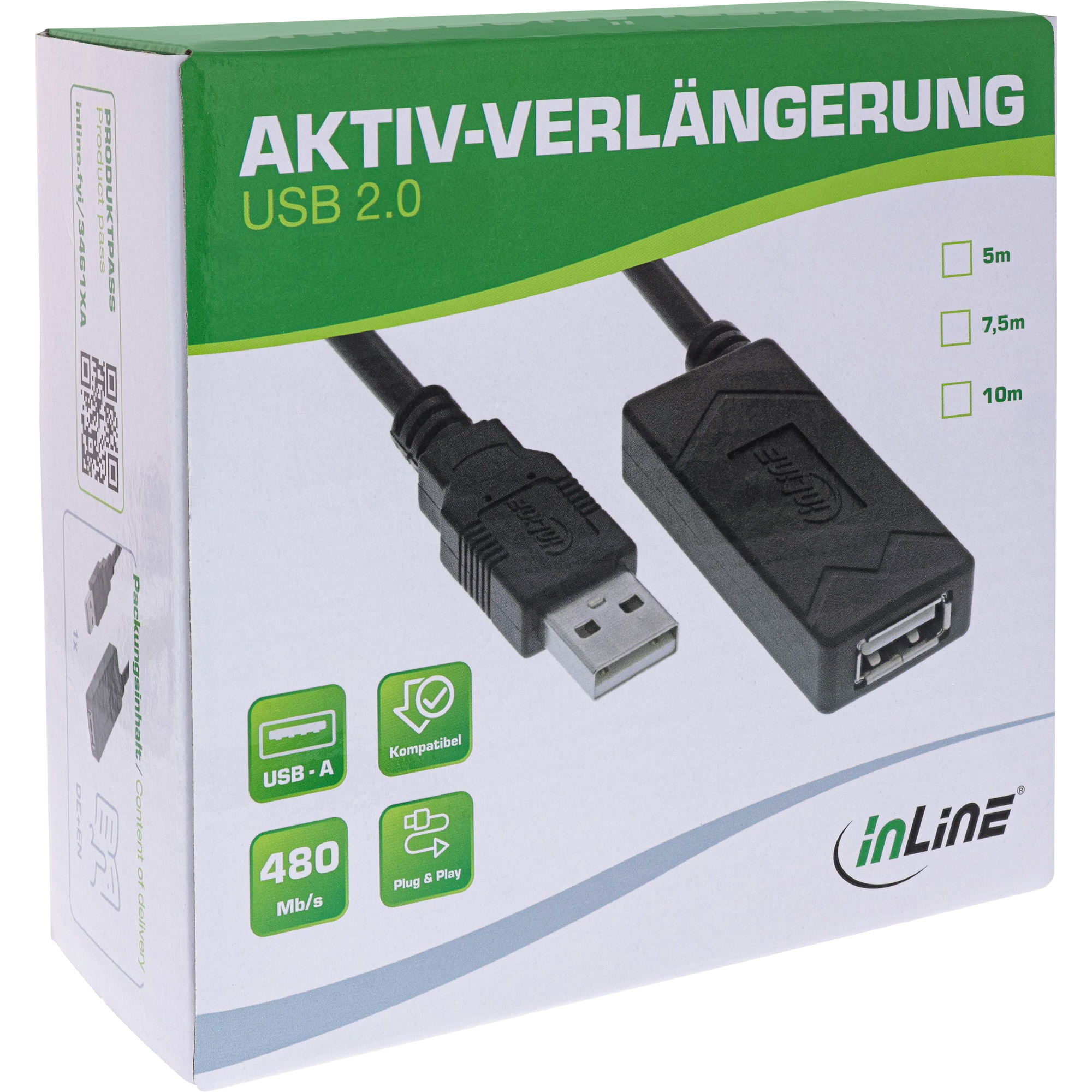 InLine USB 2.0 Aktiv-Verlängerung - USB-A Stecker/Buchse - 10m