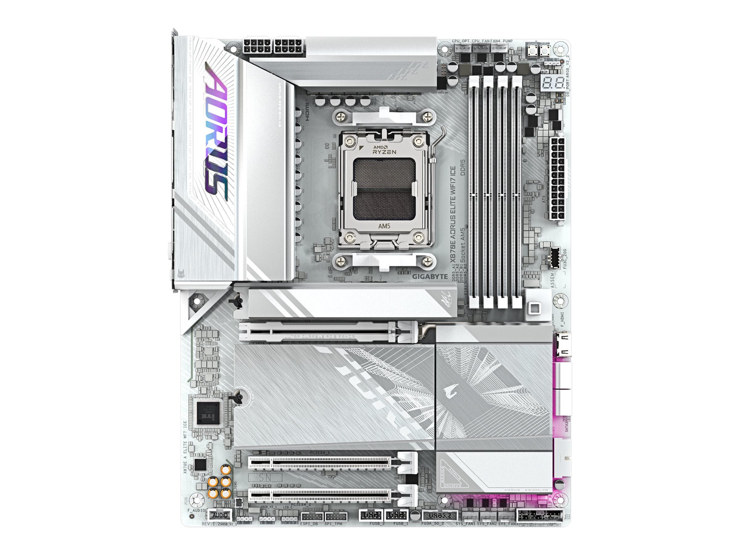 Gigabyte AORUS X870E ELITE WIFI7 ICE - Motherboard - ATX - Socket AM5 - AMD X870E Chipsatz - USB4, USB-C 3.2 Gen 2x2, USB 3.2 Gen 1, USB 3.2 Gen 2 - 2.5 Gigabit LAN, Bluetooth, Wi-Fi 7 - Onboard-Grafik (CPU erforderlich)