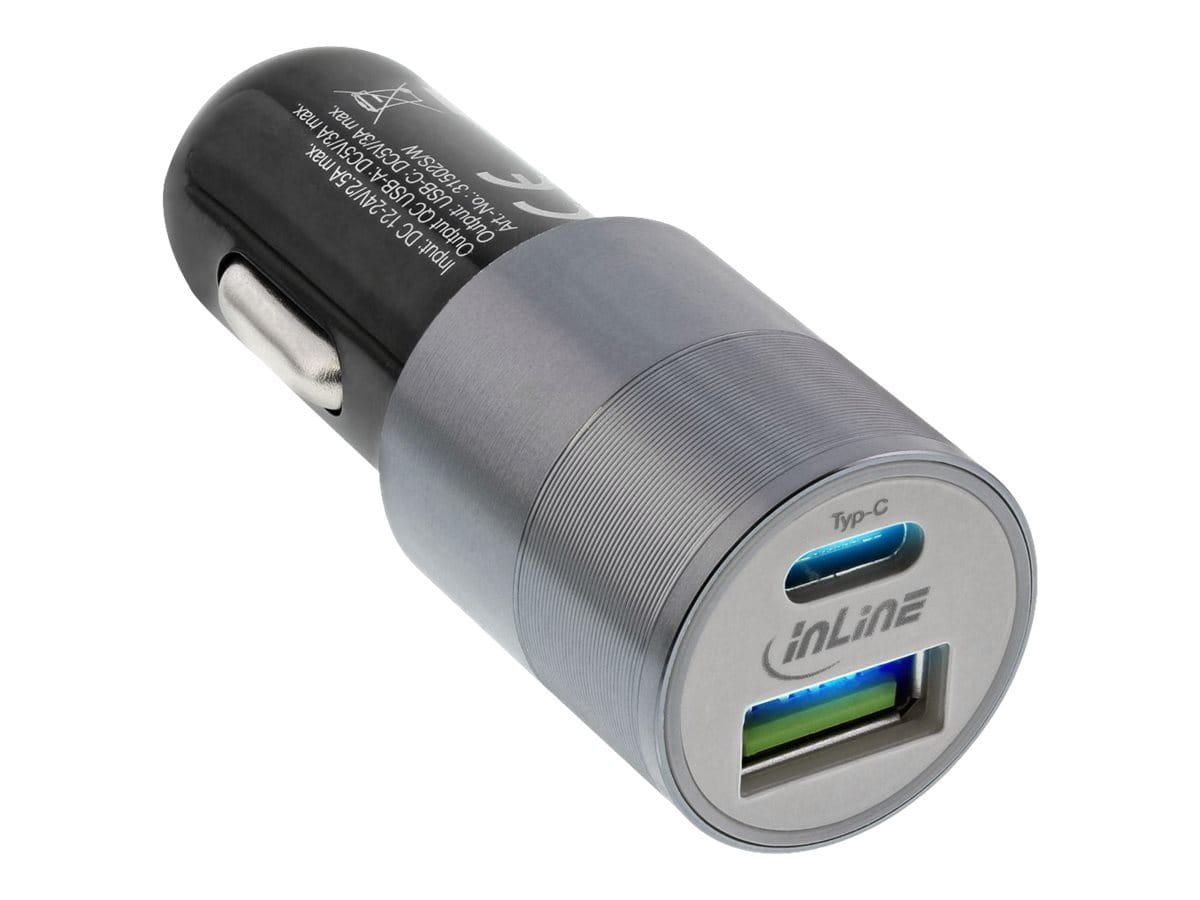 InLine USB KFZ Stromadapter Quick Charge 3.0 - 12/24VDC zu 5V DC/3A - USB-A+USB-C