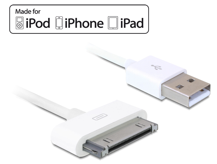 Delock Lade-/Datenkabel - Apple Dock männlich zu USB männlich - 1.8 m - weiß - für Apple iPad/iPhone/iPod (Apple Dock)