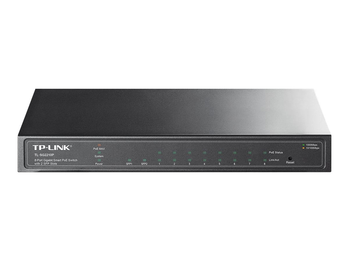 TP-LINK TL-SG2210P - Switch - managed - 8 x 10/100/1000 + 2 x SFP - Desktop - PoE (53 W)