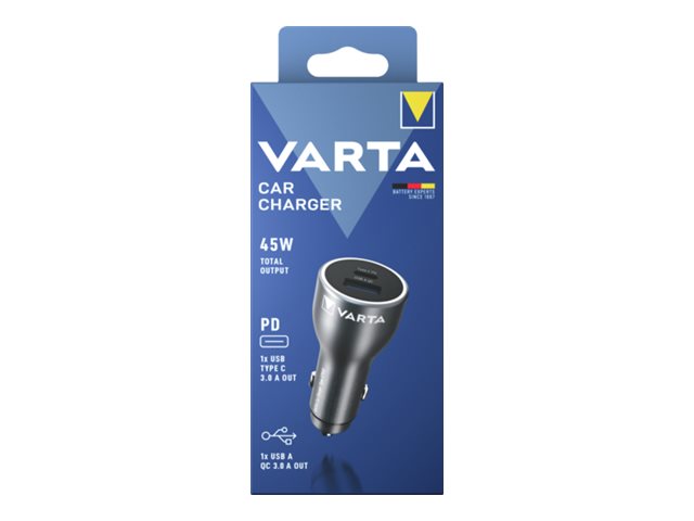Varta Auto-Netzteil - 45 Watt - 3 A - QC, PD - 2 Ausgabeanschlussstellen (USB, 24 pin USB-C)