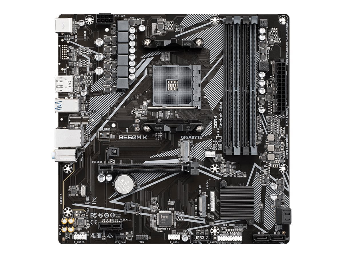 Gigabyte B550M K - 1.0 - Motherboard - micro ATX - Socket AM4 - AMD B550 Chipsatz - USB 3.2 Gen 1 - Gigabit LAN - Onboard-Grafik (CPU erforderlich)