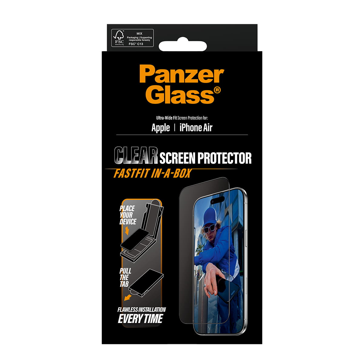 PanzerGlass ® Displayschutz iPhone Air | Ultra-Wide Fit m. Fastfit in-a-box, Apple, Apple - iPhone Air, Trockene Anwendung, Kratzresistent, Schockresistent, Transparent, 1 Stück(e)