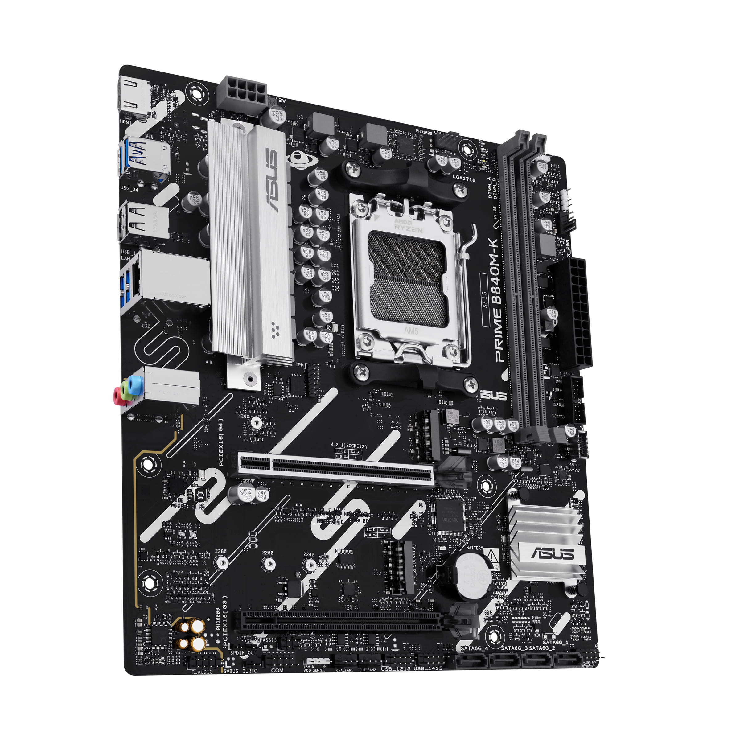 ASUS PRIME B840M-K - Motherboard - micro ATX - Socket AM5 - AMD B840 Chipsatz - USB 3.2 Gen 1, USB-C 3.2 Gen 1 - 2.5 Gigabit LAN - Onboard-Grafik (CPU erforderlich)