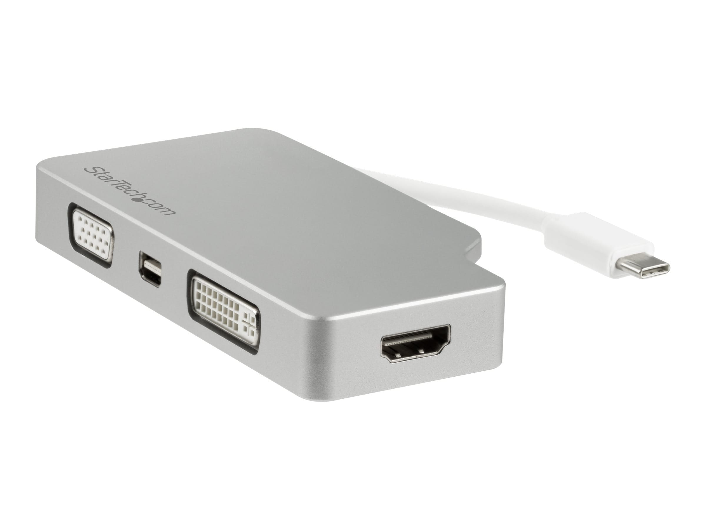 StarTech.com Aluminium Reise A/V Adapter 4-in-1 USB-C auf VGA, DVI, HDMI oder mDP - USB Type-C Adapter - 4K - Videoadapter - 24 pin USB-C männlich zu HD-15 (VGA)