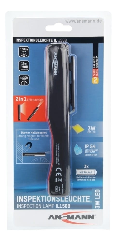 Ansmann IL 150B, LED, 3 W, 250 Lux, Schwarz, Rot, Acrylnitril-Butadien-Styrol (ABS), IP54