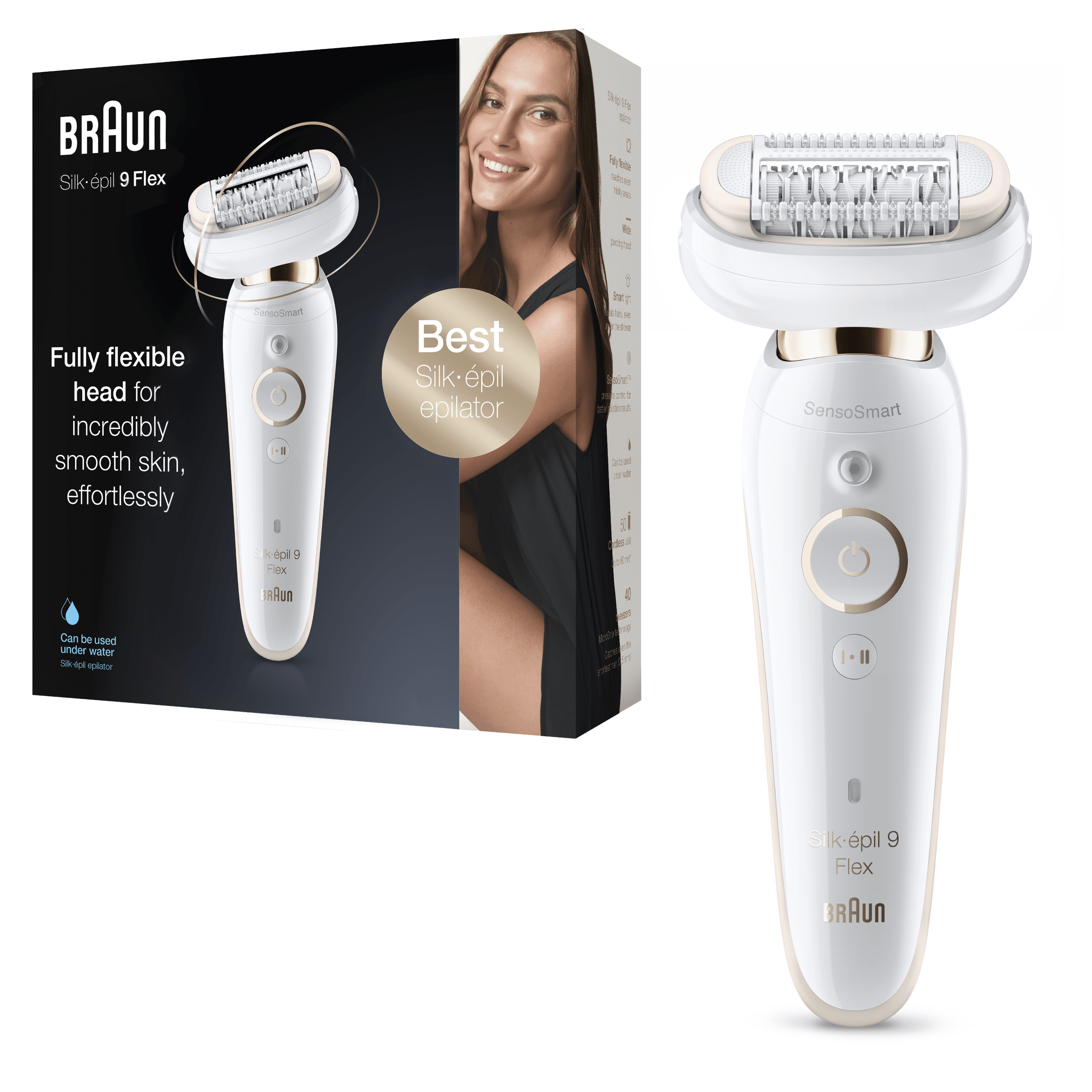 Braun Silk-épil 9 Flex, Weiß, Gold, 40 Pinzette, Achsel, Bikini, Vorderer Oberschenkel, Innere Oberarme, Depilation, Rasieren, LED, China