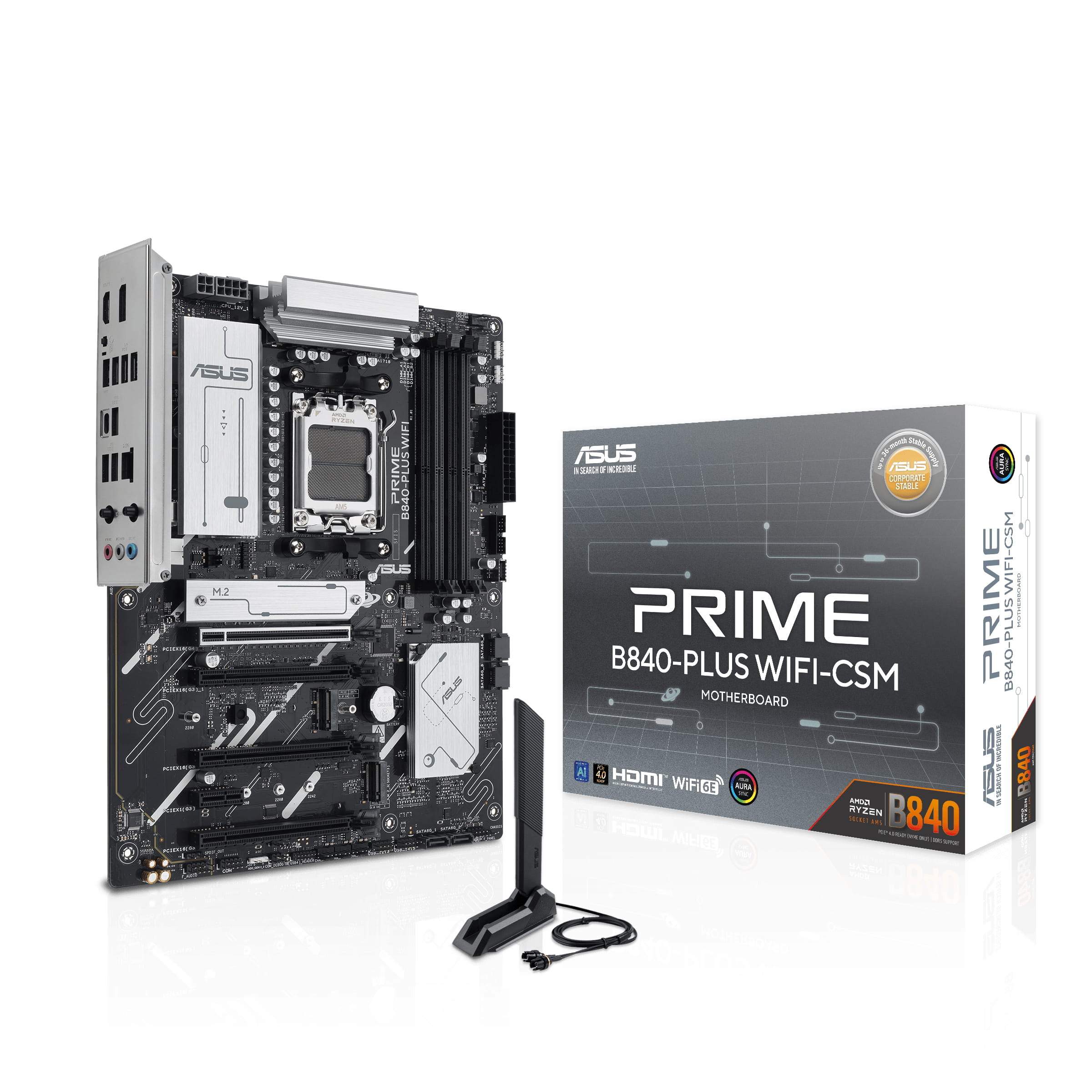 ASUS PRIME B840-PLUS WIFI - Motherboard - ATX - Socket AM5 - AMD B840 Chipsatz - USB-C 3.2 Gen 1, USB 3.2 Gen 1 - 2.5 Gigabit LAN, Bluetooth, Wi-Fi 6E - Onboard-Grafik (CPU erforderlich)