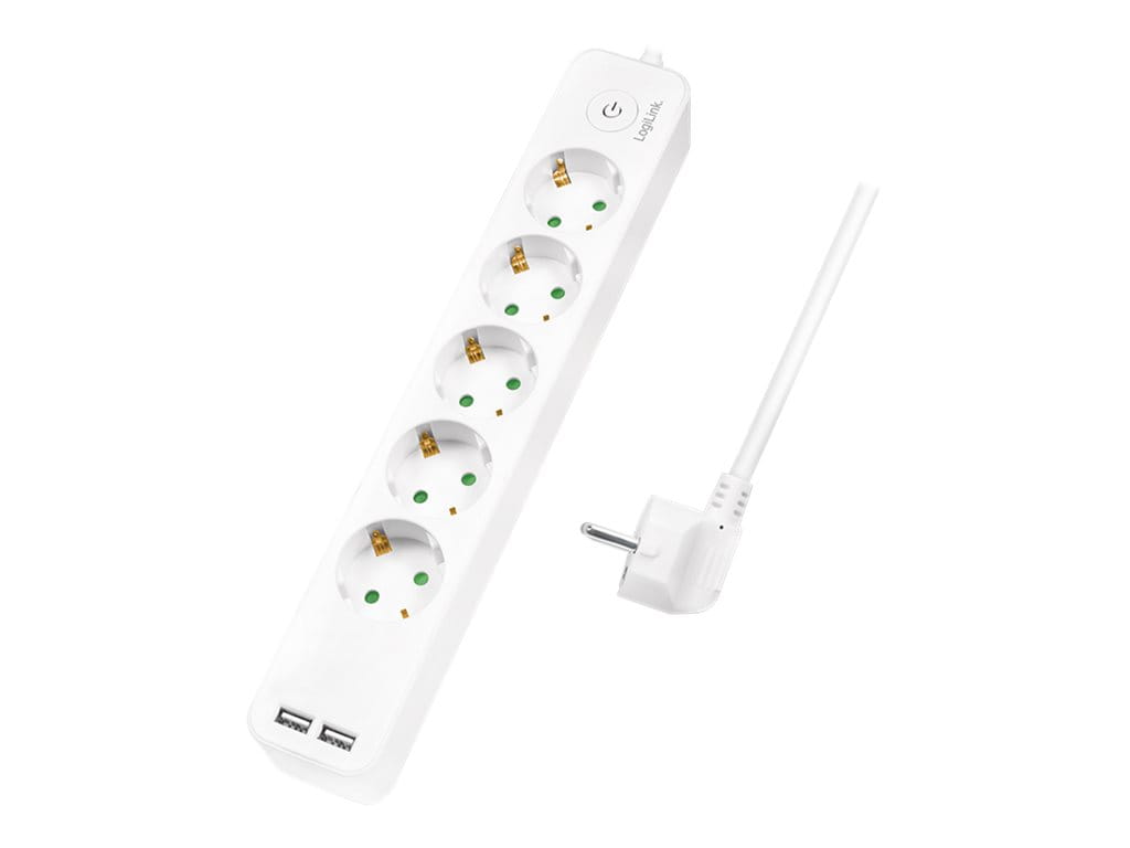 LogiLink Steckdosenleiste - Wechselstrom 250 V - 3680 Watt - Eingabe, Eingang Stromversorgung - Ausgangsanschlüsse: 5 (2 x USB, 5 x Stecker CEE 7/3)
