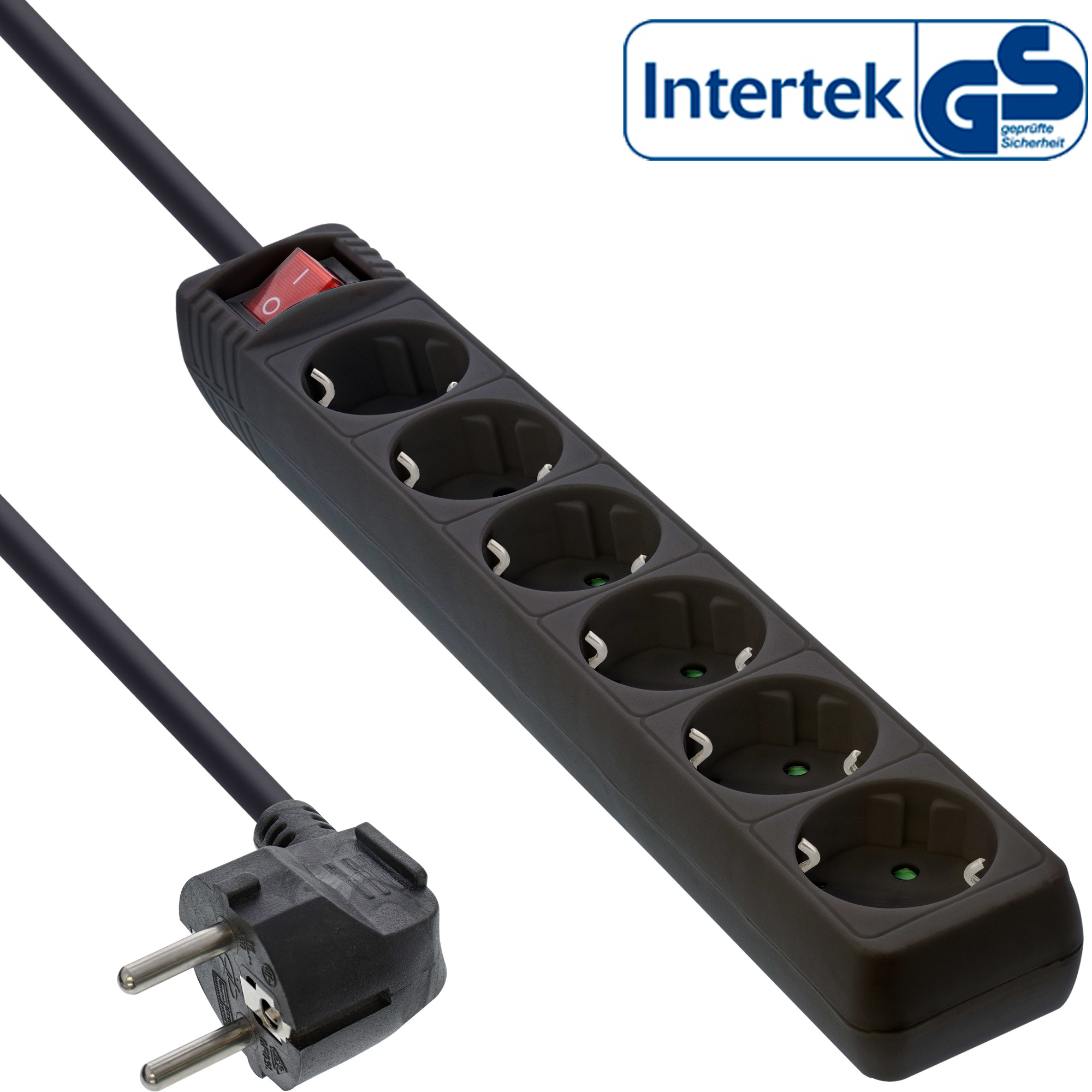 InLine Steckdosenleiste - 6-fach Schutzkontakt - mit Schalter - schwarz - 5m